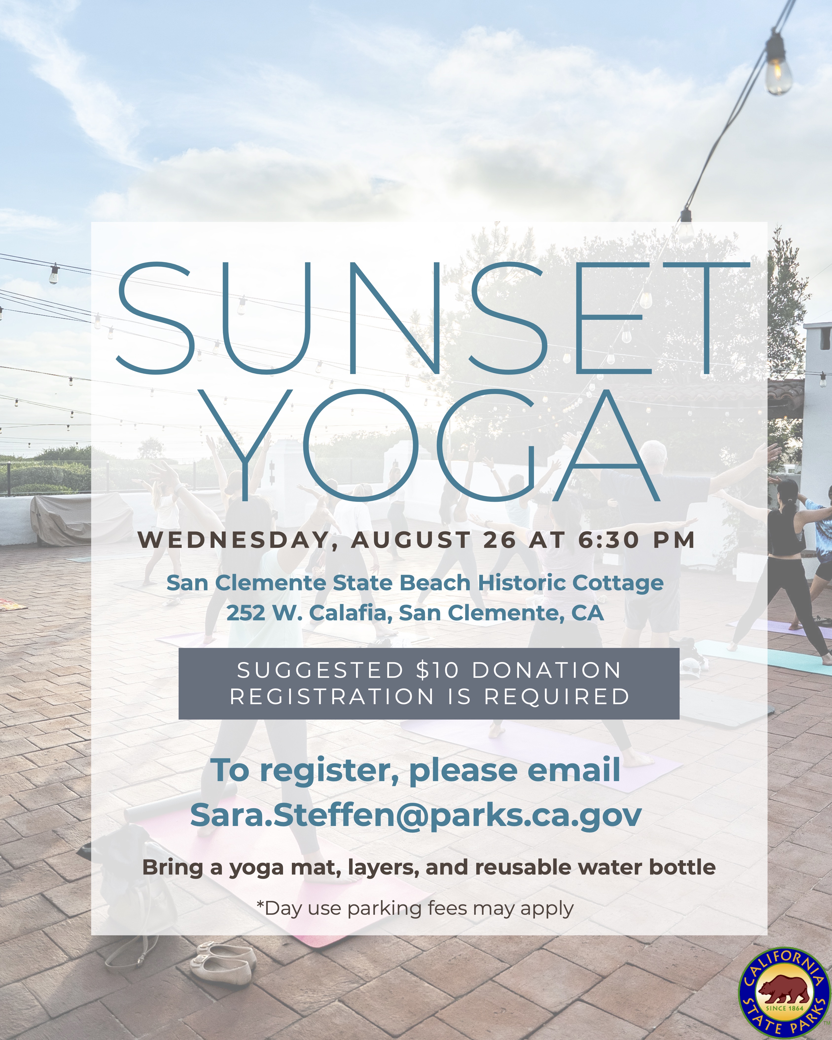 San Clemente State Beach Sunset Yoga August 2026 Flyer